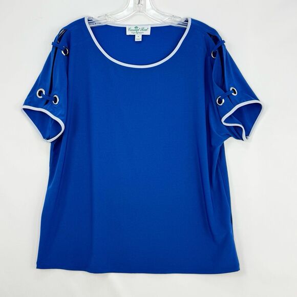 Coconut Tops - Coconut Row Palm Beach Royal Blue Short Sleeve Women's Top Médium